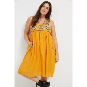 Anthropologie women's XS orange Teofila embroidered swing dress aztec boho tank